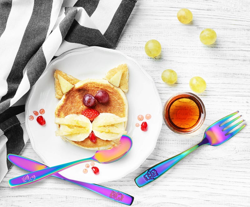 GlossyEnd 9 Piece Stainless Steel Rainbow Kids Cutlery, Child and Toddler Safe Flatware, Kids Silverware, Kids Utensil Set Includes 3 Knives, 3 Forks, 3 Spoons, Total of 3 Settings, Ideal for Home and Preschool - Image 4